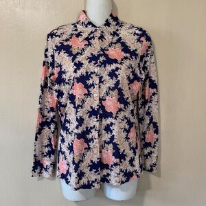 Vintage 70s micro mesh pink and blue floral dagger collar